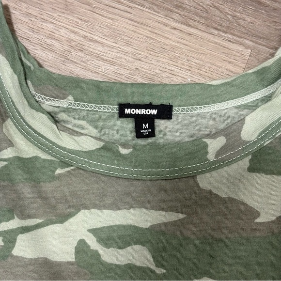 NWOT Monrow Revolve Green Camo Camouflage Crop Short Sleeve Cotton Tee Shirt M - Picture 3 of 11
